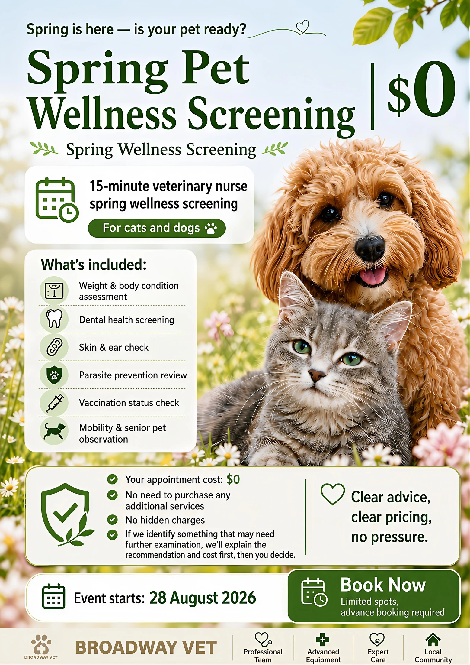 Spring pet wellness screening: August 2026